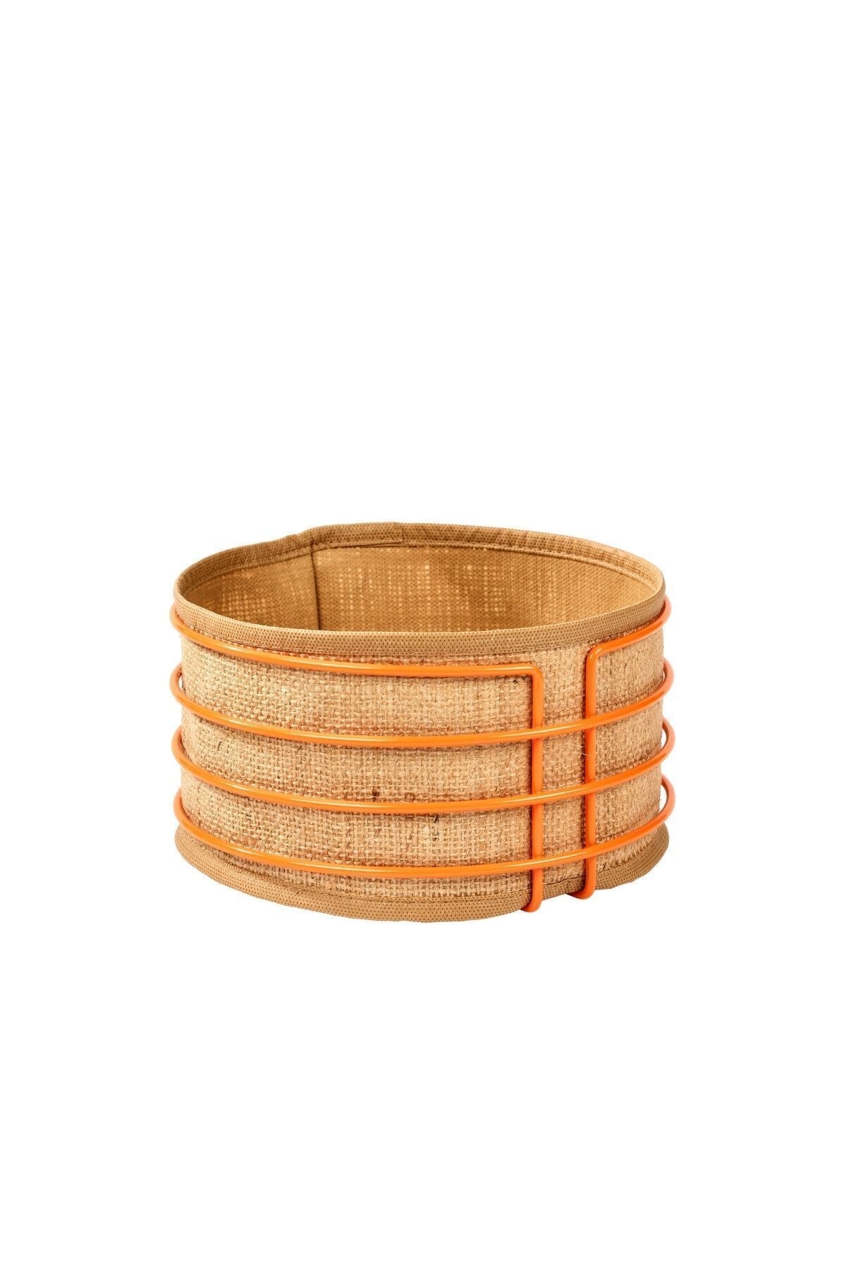 Orange Round Bread Basket Bread Bin Serving Basket Jute Fabric Multi-Purpose Stainless Metal