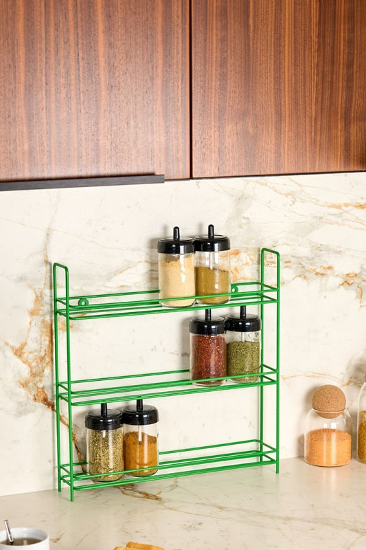 Yeşil 3 Katlı Duvara Asılabilir Raf, Baharatlık Standı, Çocuk Odası Düzenleyici-Metal Paslanmaz