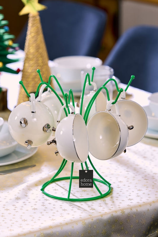 Yeşil 6 Kancalı Bardak Askılık, Kupa, Fincan Kancalı Mutfak Set Üstü Düzenleyici - Metal Paslanmaz