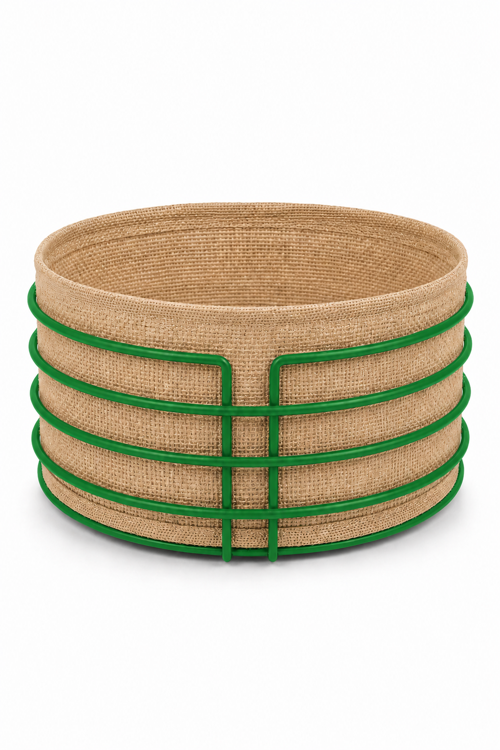 Green Round Bread Basket Bread Presentation Basket Jute Fabric Multi-Purpose Stainless Metal