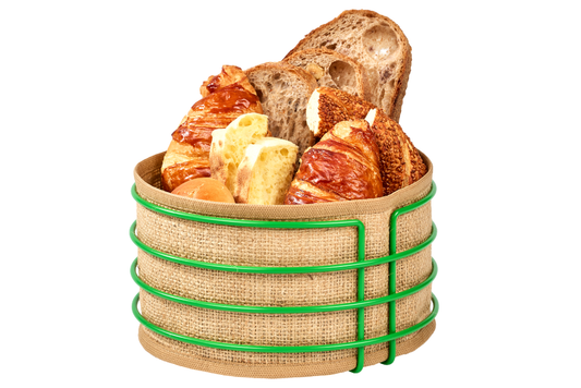 Yeşil Yuvarlak Ekmek Sepeti Jüt Kumaş Bezi, Renkli Sunum Sepet Ekmeklik - Çok Amaçlı Metal Paslanmaz