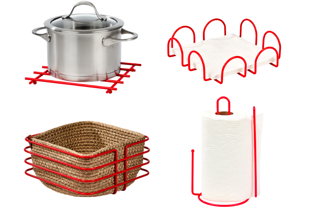 4-Piece New Year's Red Bread Basket Bread Serving Basket Macrame Multi-purpose Stainless Metal