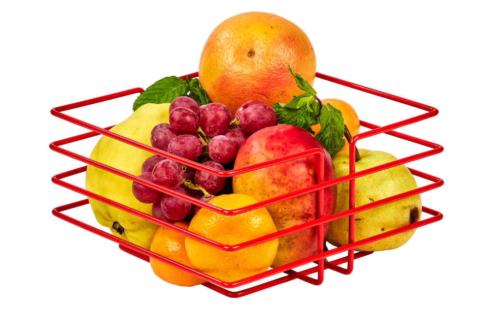 New Year's Red Oval Cornered Square Fruit Vegetable Basket Kitchen Organizer Multi-Purpose Stainless Metal