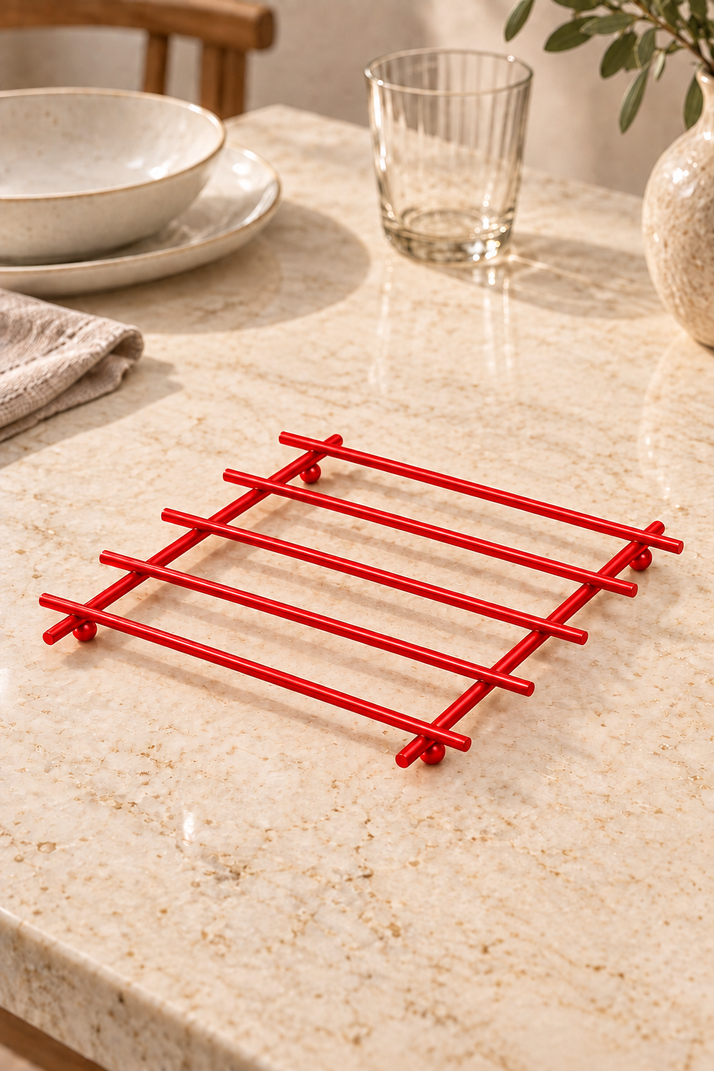 Christmas Red Heat-Resistant Trivet Pot Holder Countertop Mat Stainless Metal