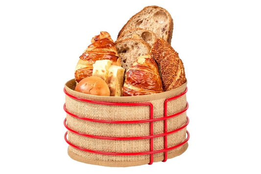 Yılbaşı Kırmızı Yuvarlak Ekmek Sepeti Jüt Kumaş Bezi, Sunum Sepet Ekmeklik - Çok Amaçlı Metal Paslanmaz