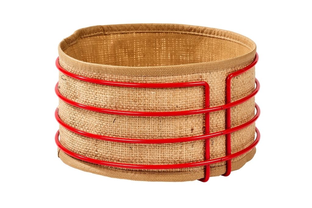 New Year Red Round Bread Basket Bread Bin Serving Basket Jute Fabric Multi-Purpose Stainless Metal