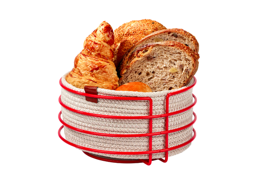 Yılbaşı Kırmızı Yuvarlak Ekmek Sepeti Şık,Ekmeklik Hasır Örmeli Makrome-Çok Amaçlı Metal Paslanmaz