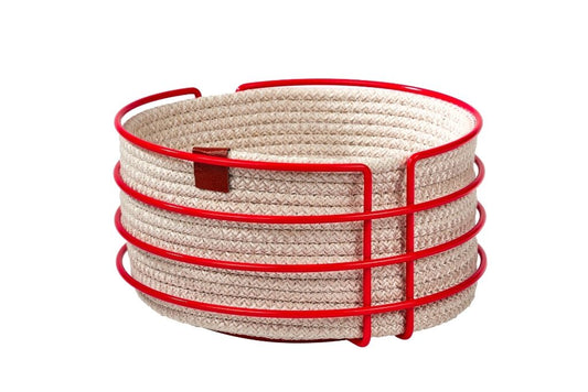 Yılbaşı Kırmızı Yuvarlak Ekmek Sepeti Şık,Ekmeklik Hasır Örmeli Makrome-Çok Amaçlı Metal Paslanmaz