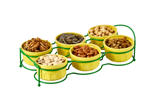 Yılbaşı Yeşil Altı Bölmeli Çerezlik, Sosluk, Reçellik, Sunumluk, Kahvaltılık Ikram Seti - Metal Paslanmaz