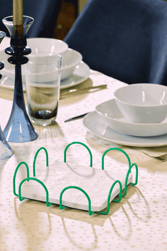 Yılbaşı Yeşil Kare 18 Cm Peçetelik, Kafe, Restoran, Otel, Mutfak Sofra Büyük Boy Peçete - Metal Paslanmaz