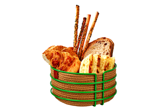 Yılbaşı Yeşil Yuvarlak Ekmek Sepeti Şık,Ekmeklik Hasır Örmeli Makrome-Çok Amaçlı Metal Paslanmaz