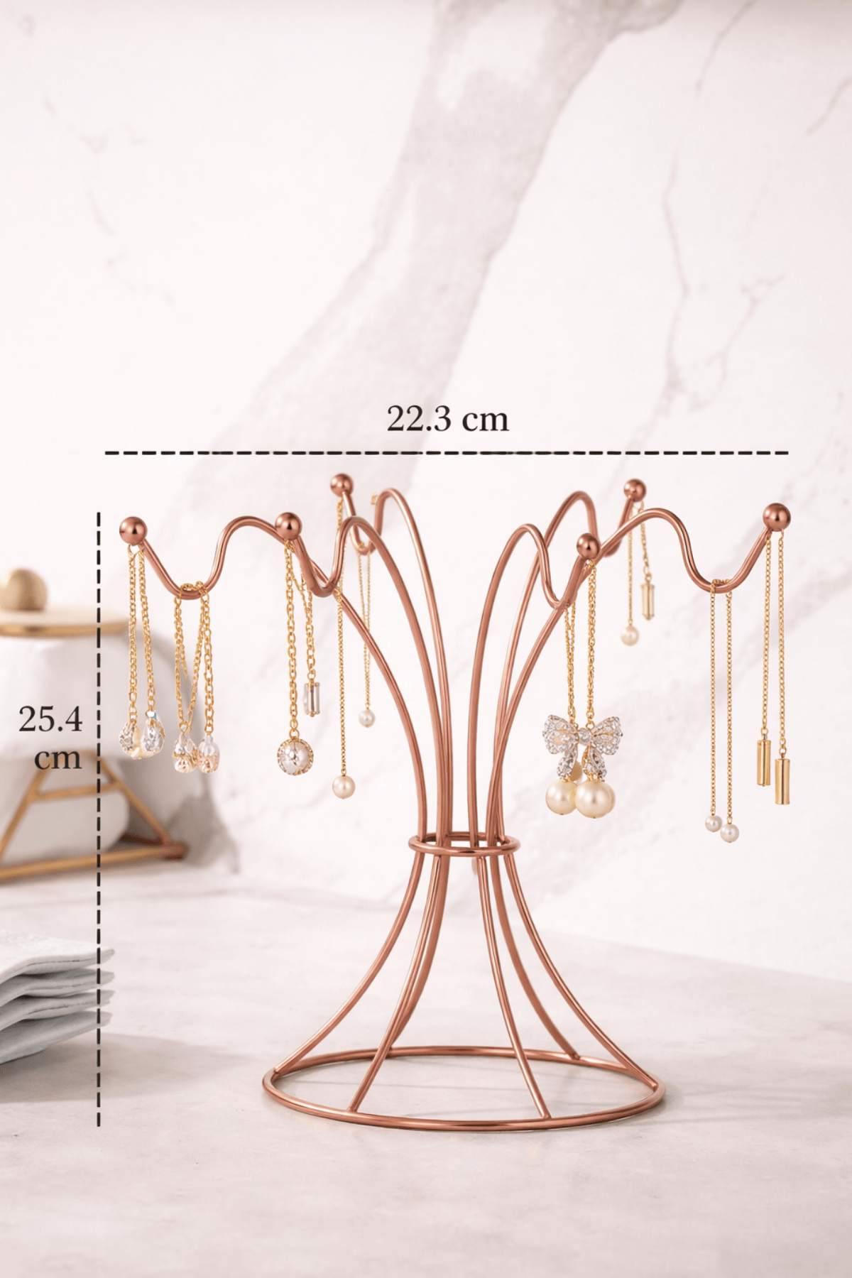 2'li Rose Masaüstü Kozmetik Takı,Parfüm,Havlu Düzenleyici + 6 Kancalı Takı Standı,Kolye Bileklik,Tesbihlik Düzenleyici