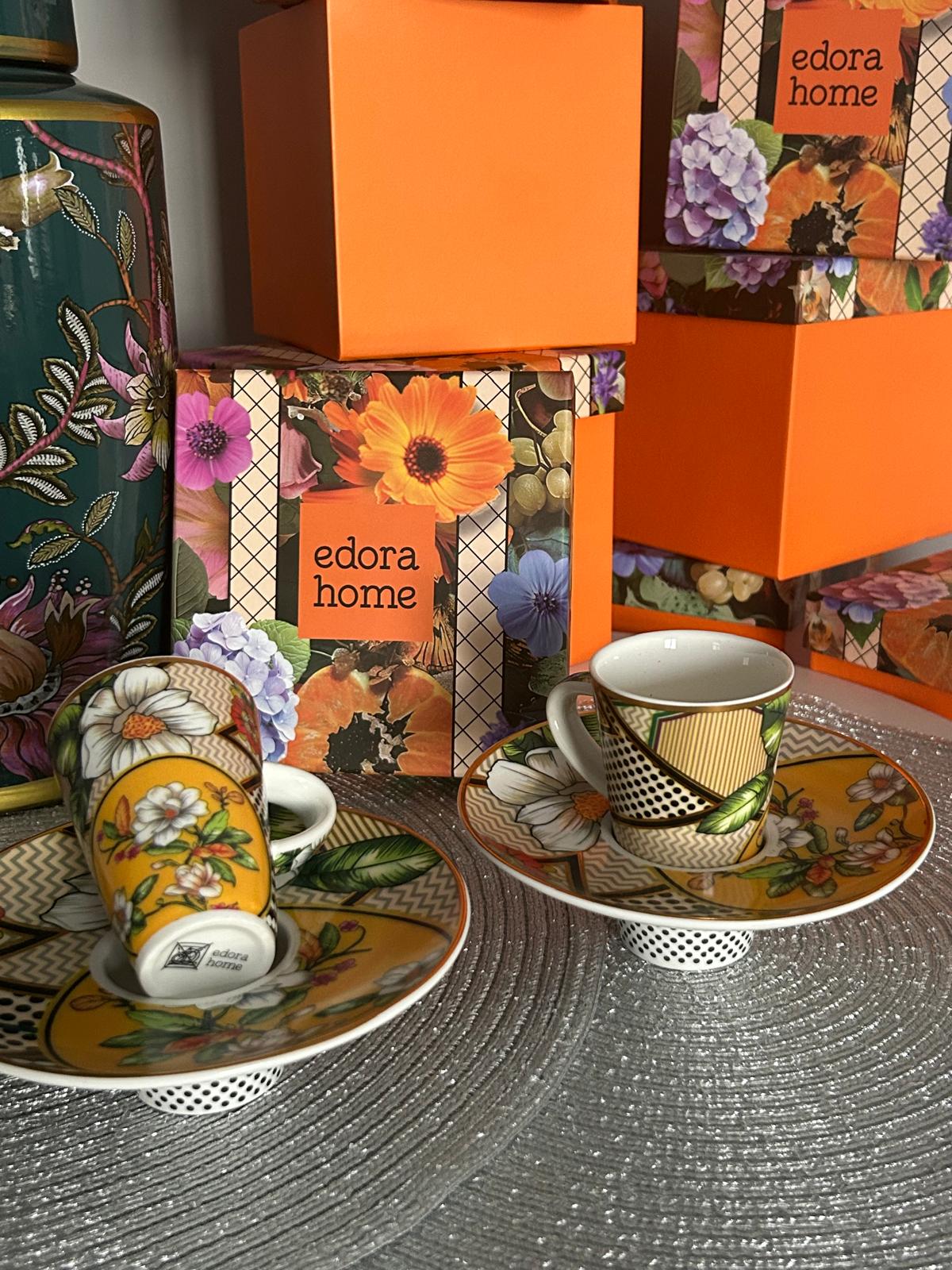 Türk Kahve Fincanı İçe Geçmeli Vintage Floral 2 Kişilik 4 Parça