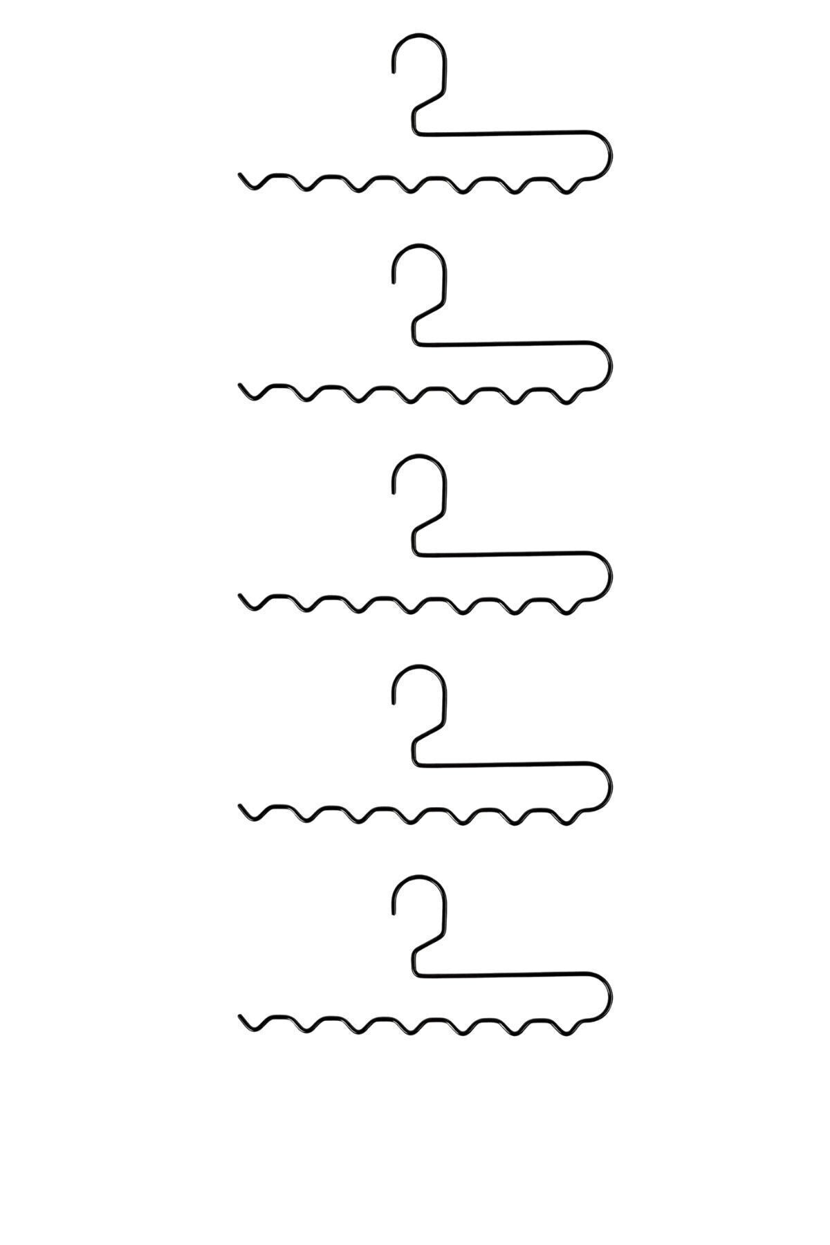 5'li Siyah Zigzag Askı Pantolon Şal Eşarp Kemer Askılığı Dolap İçi Organizer