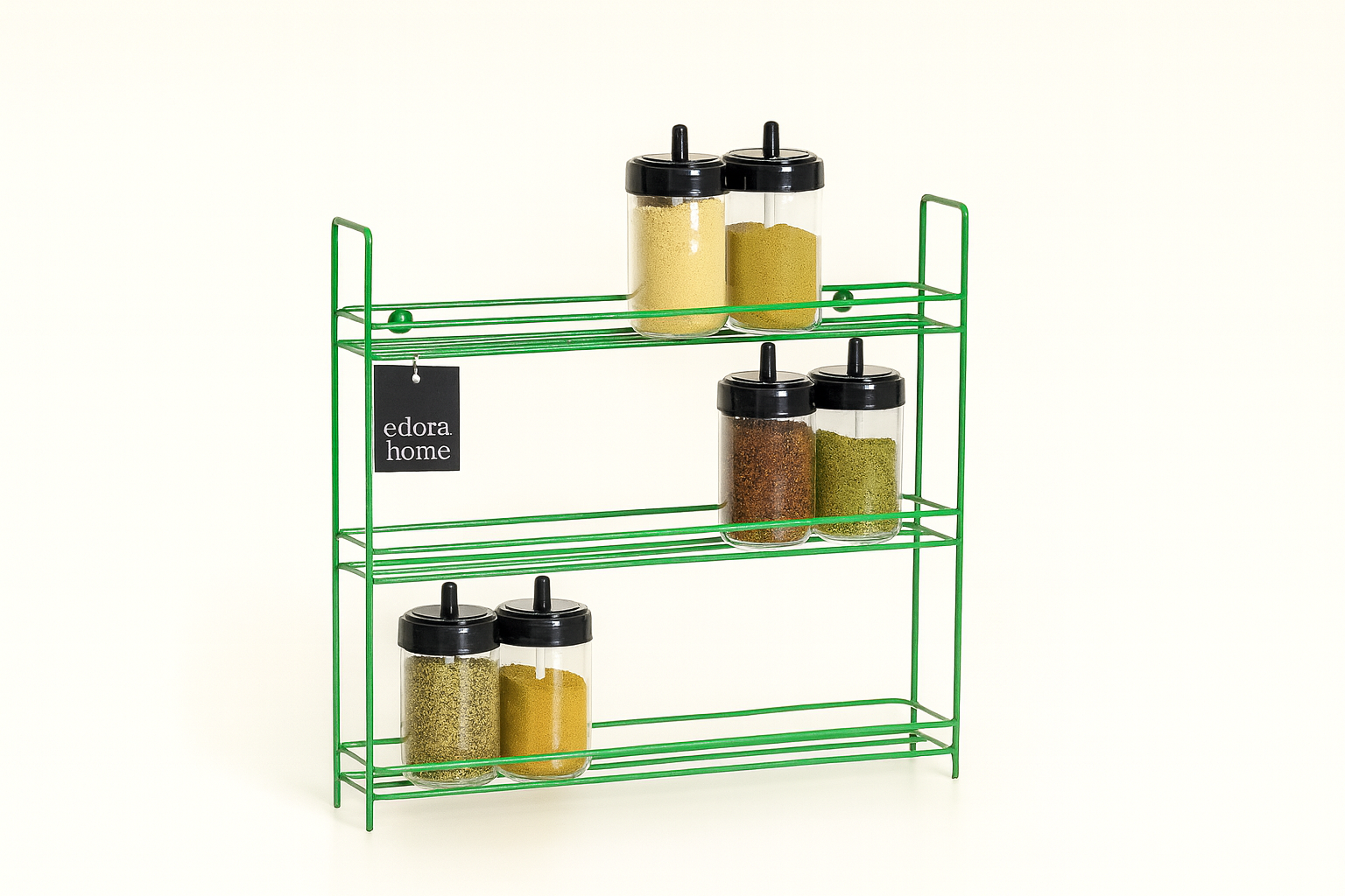 Green 3-Tier Wall Hanging Shelf, Spice Rack Stand, Kids Room Organizer-Metal Stainless