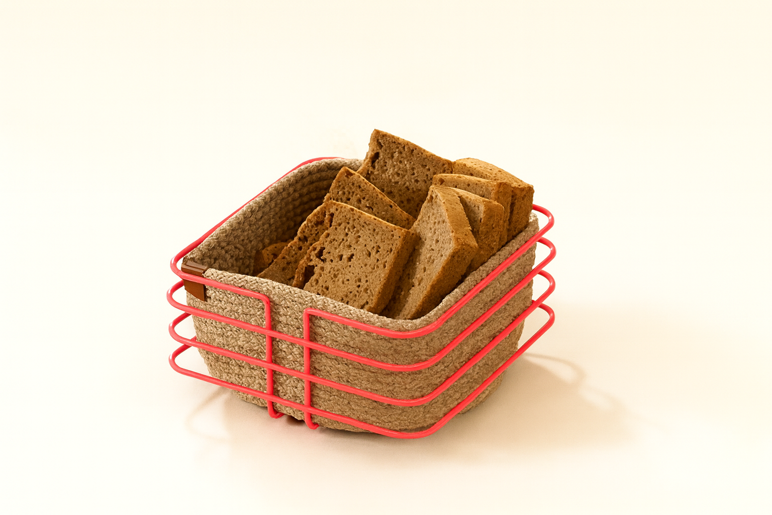Pink Oval Cornered Square Bread Basket Stylish,Bread Basket Wicker Knitted Macrame-Multipurpose Metal Stainless