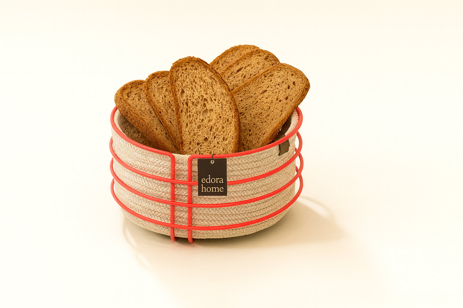 Pink Round Bread Basket Stylish, Bread Basket Wicker Knitted Macrame - Multipurpose Metal Stainless