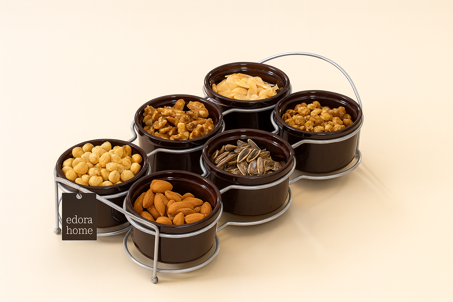 Silver Six Compartment Cookie Holder, Sauce Holder, Jam Holder, Presentation Holder, Breakfast Serving Set - Metal Stainless Steel