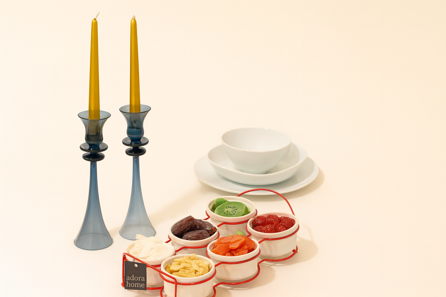 Red Six Compartment Cookie Holder, Sauce Holder, Jam Holder, Presentation Holder, Breakfast I?Kram Set - Metal Stainless