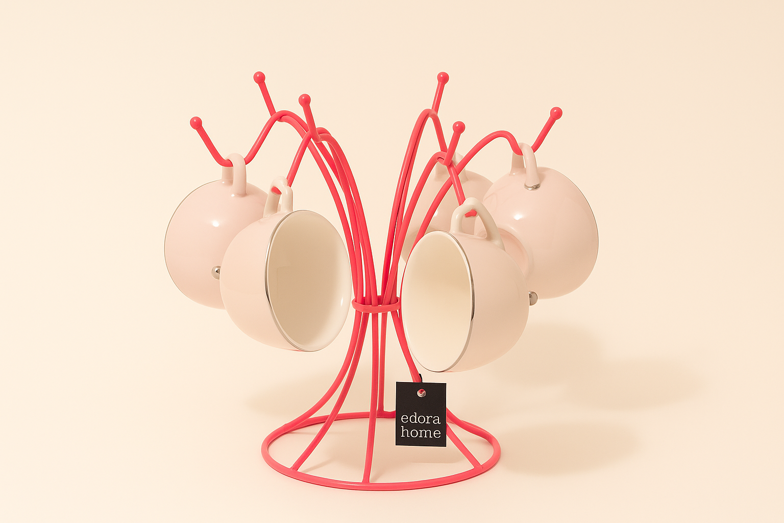 Pink 6 Hooks Cup Rack, Mug, Cup Hooks Kitchen Stovetop Organizer - Metal Stainless Steel