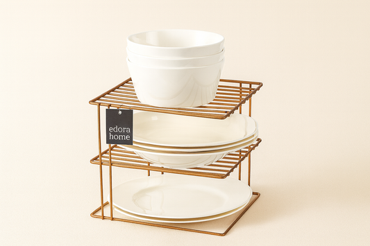 Rose 3-Tier Cabinet Multipurpose Plate, Cup, Kitchen Organizer Shelf, Plate Holder-Metal Stainless Steel