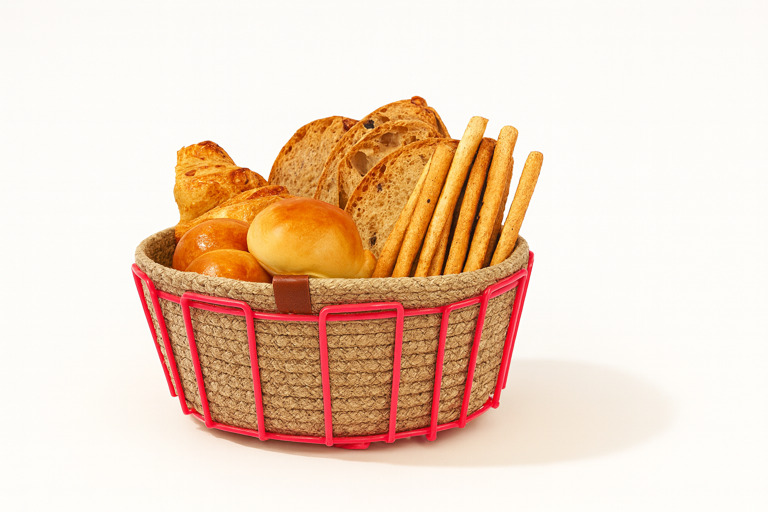 Pink Oval Cornered Bread Basket, Bread Basket Wicker Knitted Macrame, Dowry - Multipurpose Metal Stainless Steel