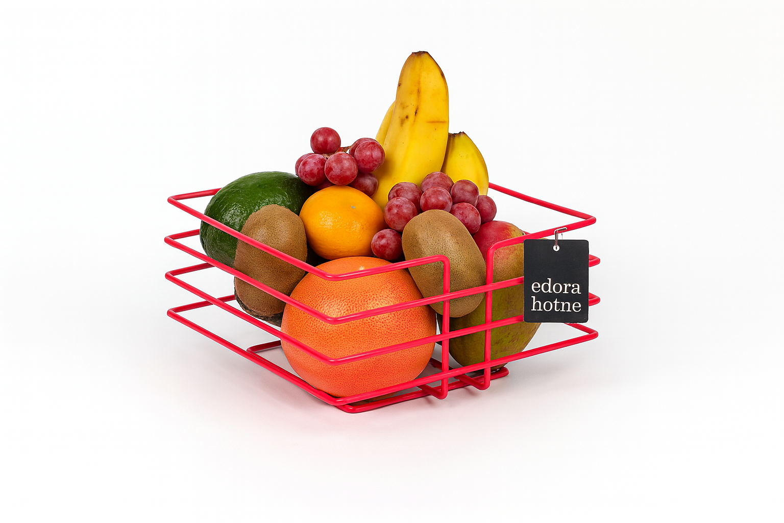 Square Fruit And Vegetable Basket With Pink Oval Corners,Kitchen Organizer, Colorful-Multipurpose Metal Stainless Steel