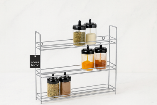 Silver 3-Tier Wall Hanging Shelf, Spice Rack Stand, Kids Room Organizer-Metal Stainless