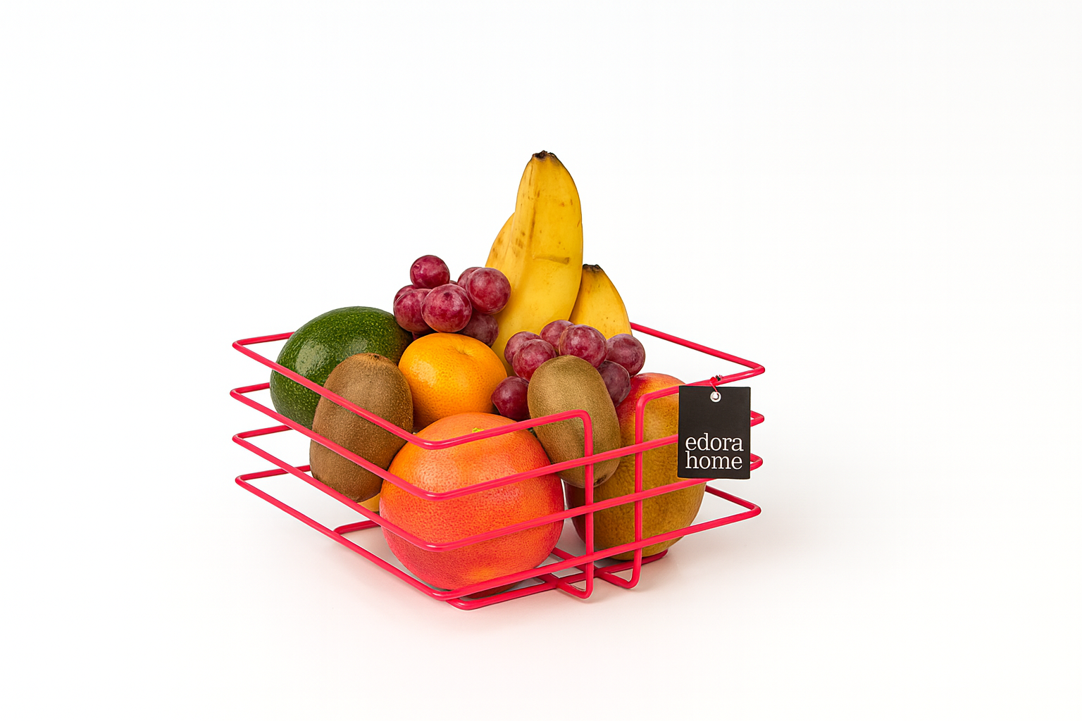 Square Fruit And Vegetable Basket With Pink Pointed Corners,Kitchen Organizer, Colorful-Multipurpose Metal Stainless Steel