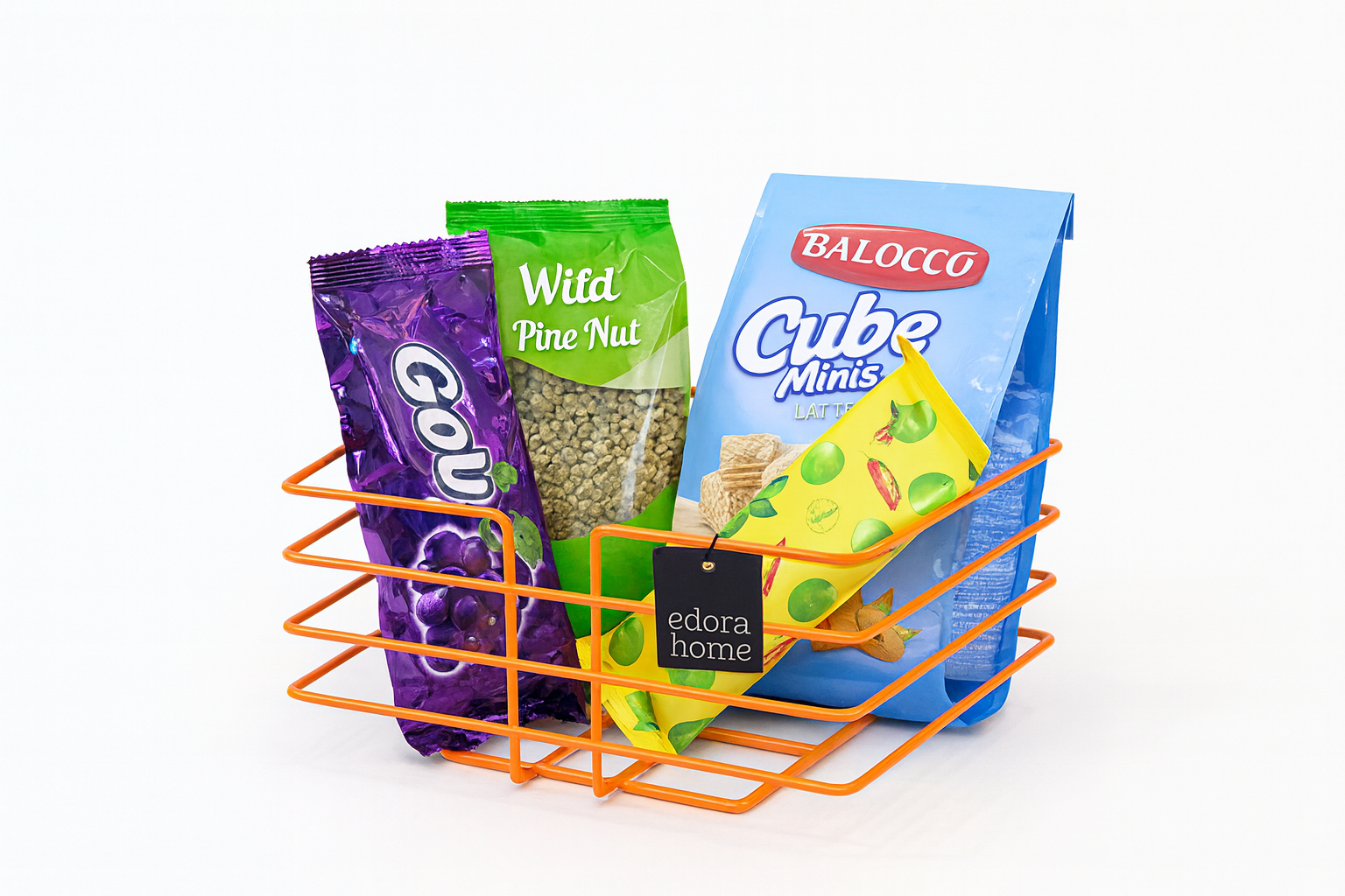 Orange Multipurpose Pointed Corner Square Basket, Snack Storage Basket Organizer - Metal Stainless