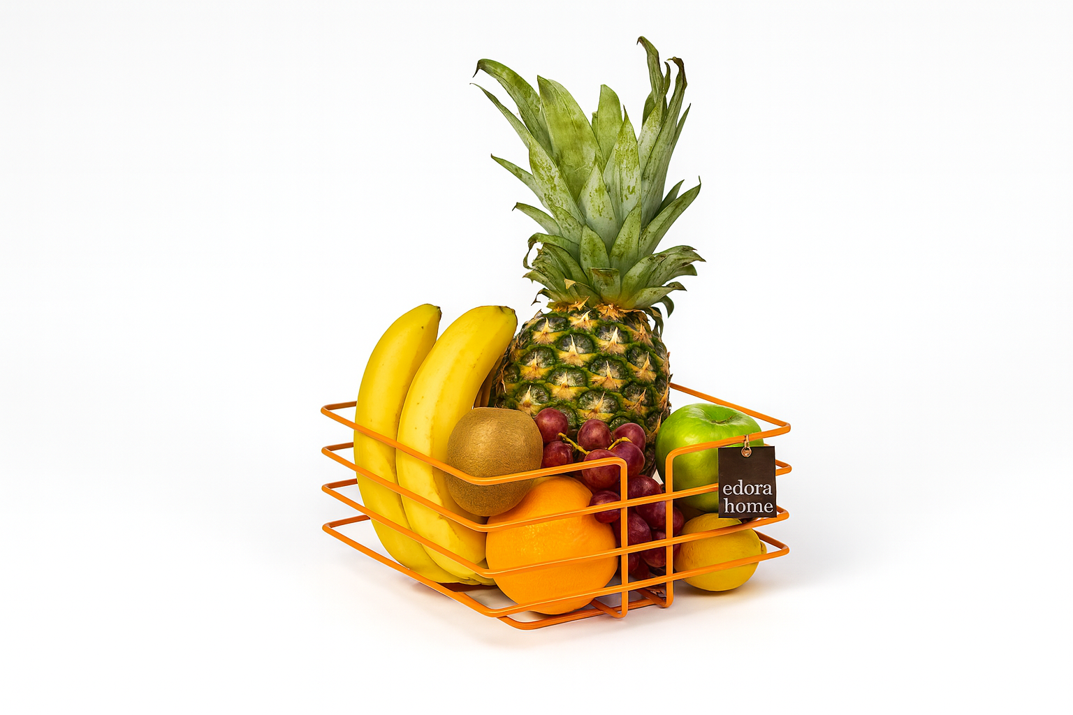 Orange Pointed Corner Square Fruit And Vegetable Basket, Kitchen Organizer, Colorful - Multipurpose Metal Stainless Steel