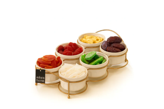 Rose Six Compartment Cookie Holder, Sauce Holder, Jam Holder, Presentation Holder, Breakfast Serving Set - Metal Stainless Steel