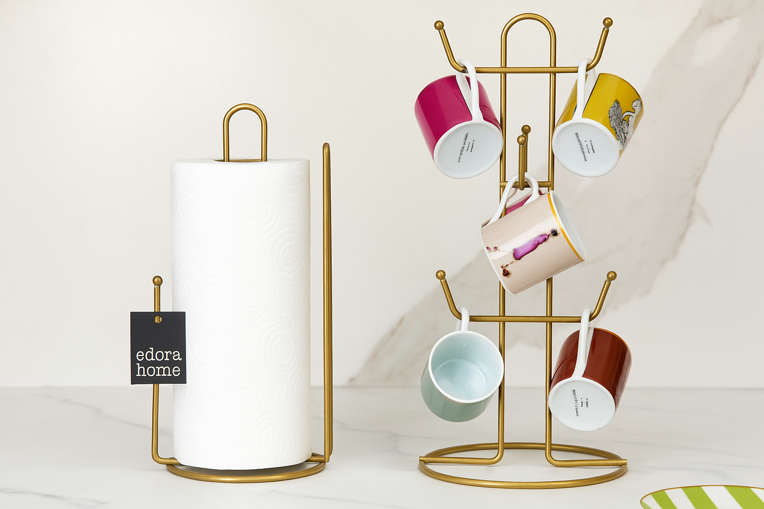 Gold 2'Li Mutfak Organizer Set Ayraçlı Kağıt Havluluk Ve 6 Bölmeli Bardaklık