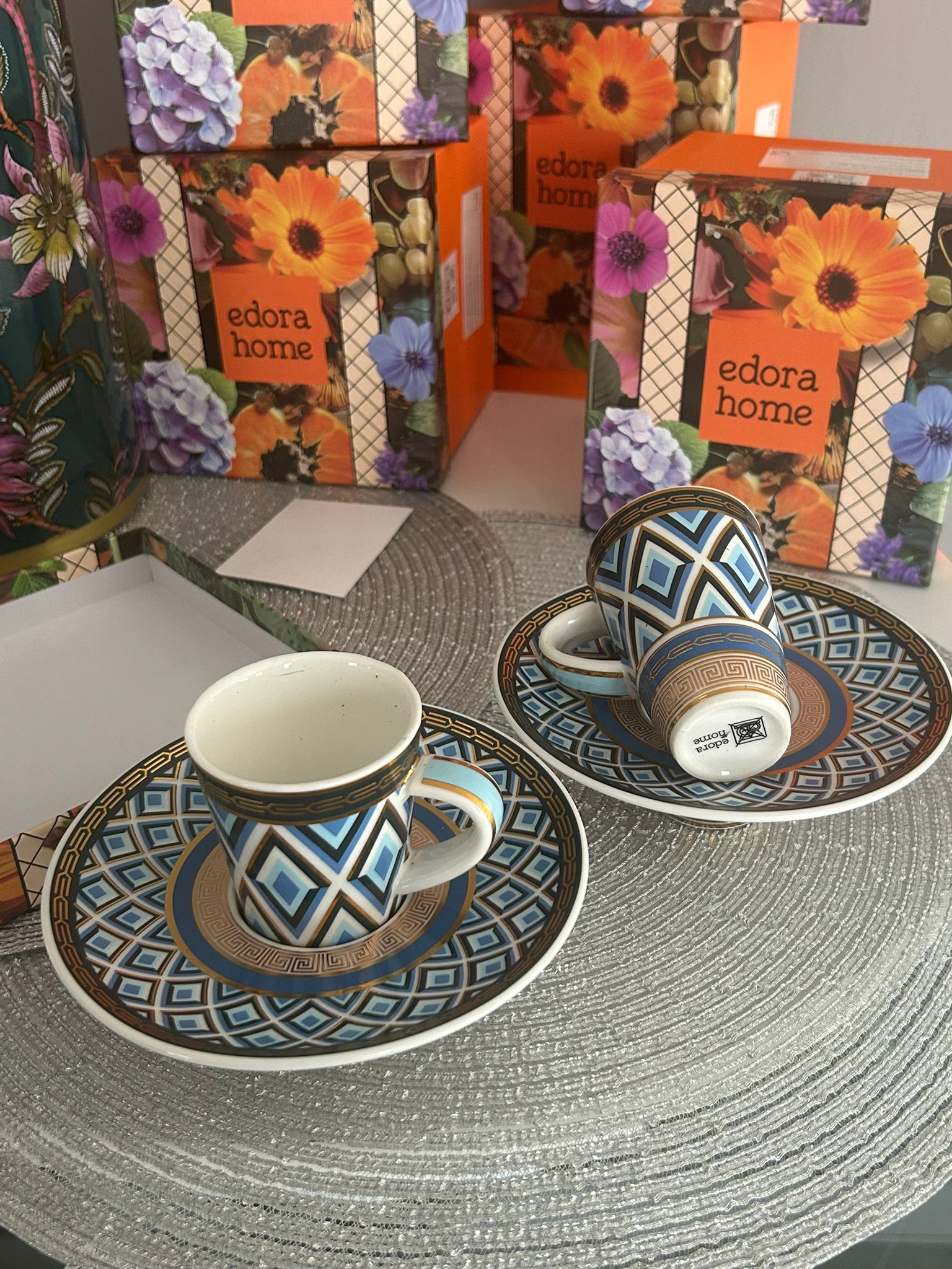 Edora Home Türk Kahve Fincanı İçe Geçmeli Mosaic Mask 2 Kişilik 4 Parça