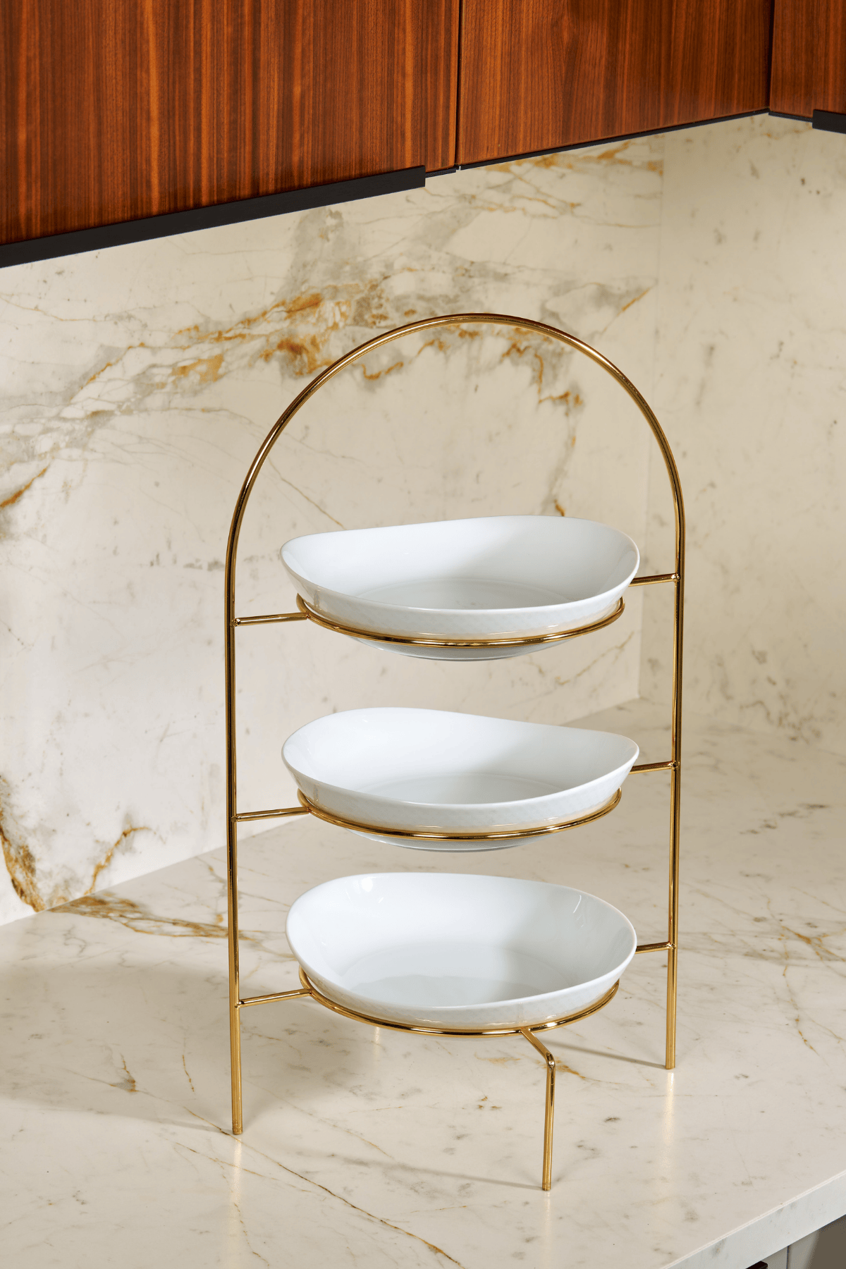 Altın 3 Katlı Şık Pasta-Kurabiye İkramlık & Sunum Standı, Hediyelik Dekoratif Servis