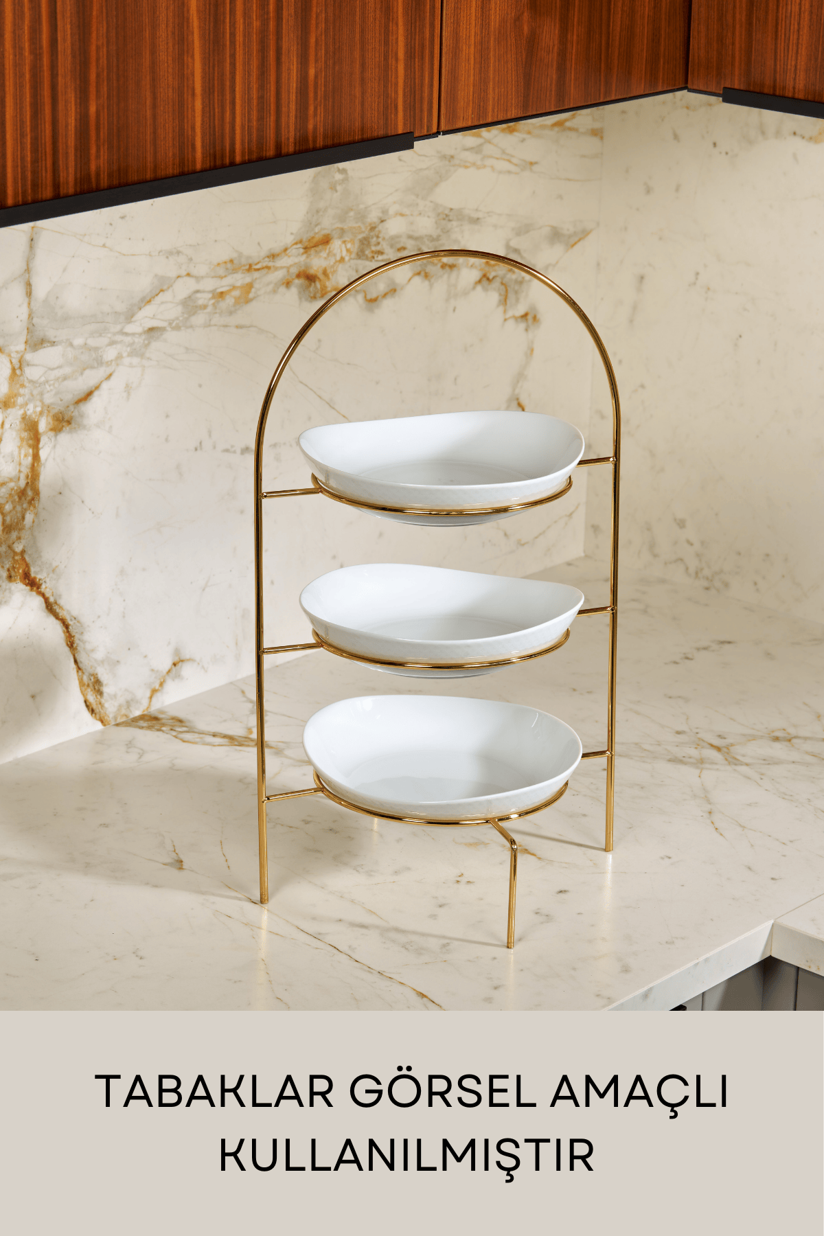 Altın 3 Katlı Şık Pasta-Kurabiye İkramlık & Sunum Standı, Hediyelik Dekoratif Servis