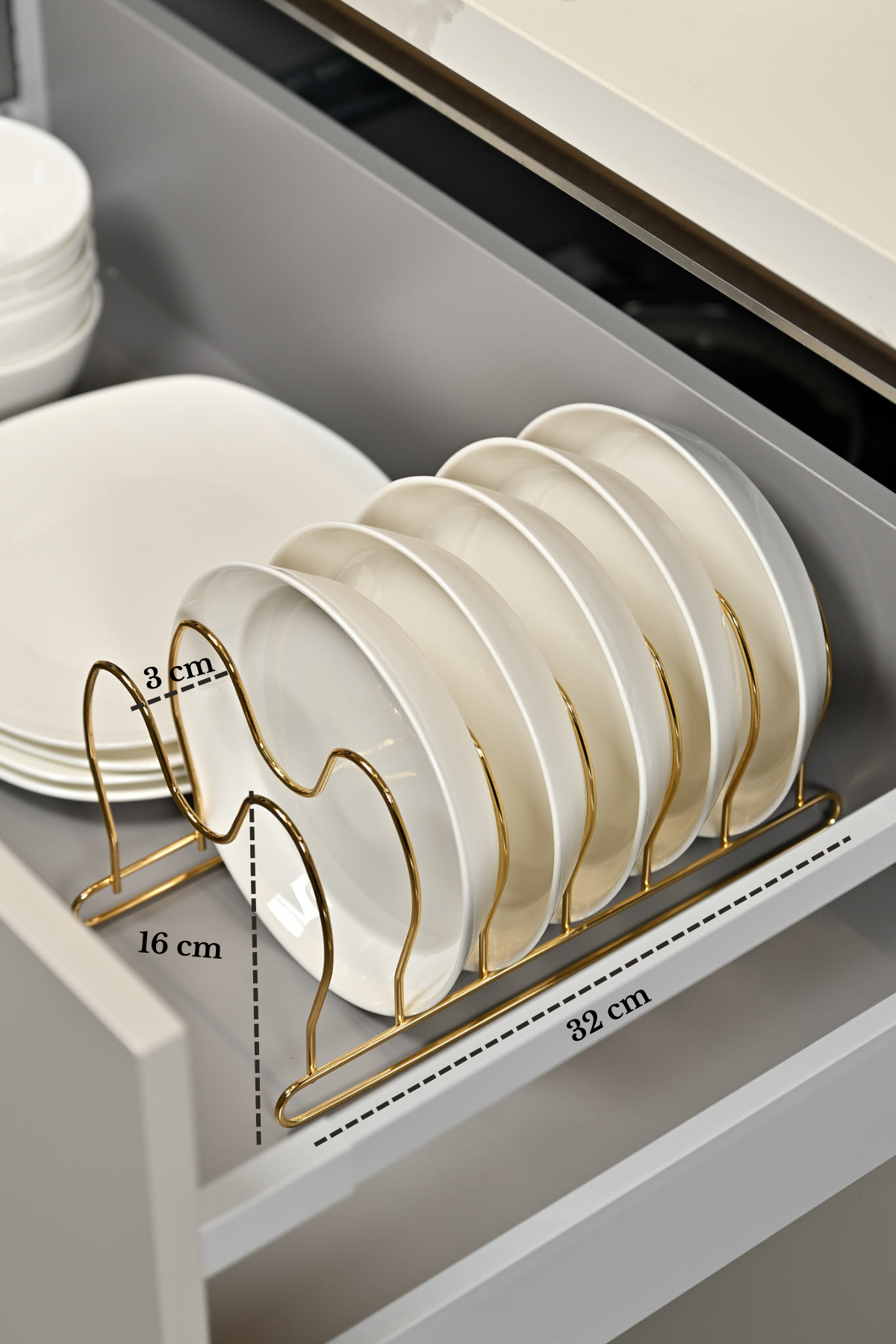 Parlak Altın 6 Bölmeli Tava Tencere Kapak Düzenleyici Çekmece İçi Organizer Paslanmaz Metal