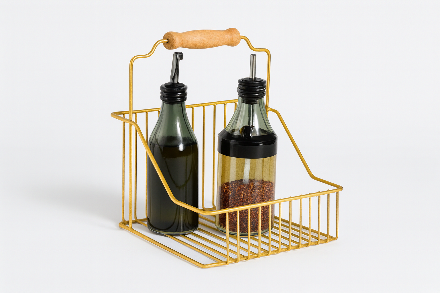 Altın Ahşap Kulplu Retro Sepet, Şık Çok Amaçlı Düzenleyici Organizer
