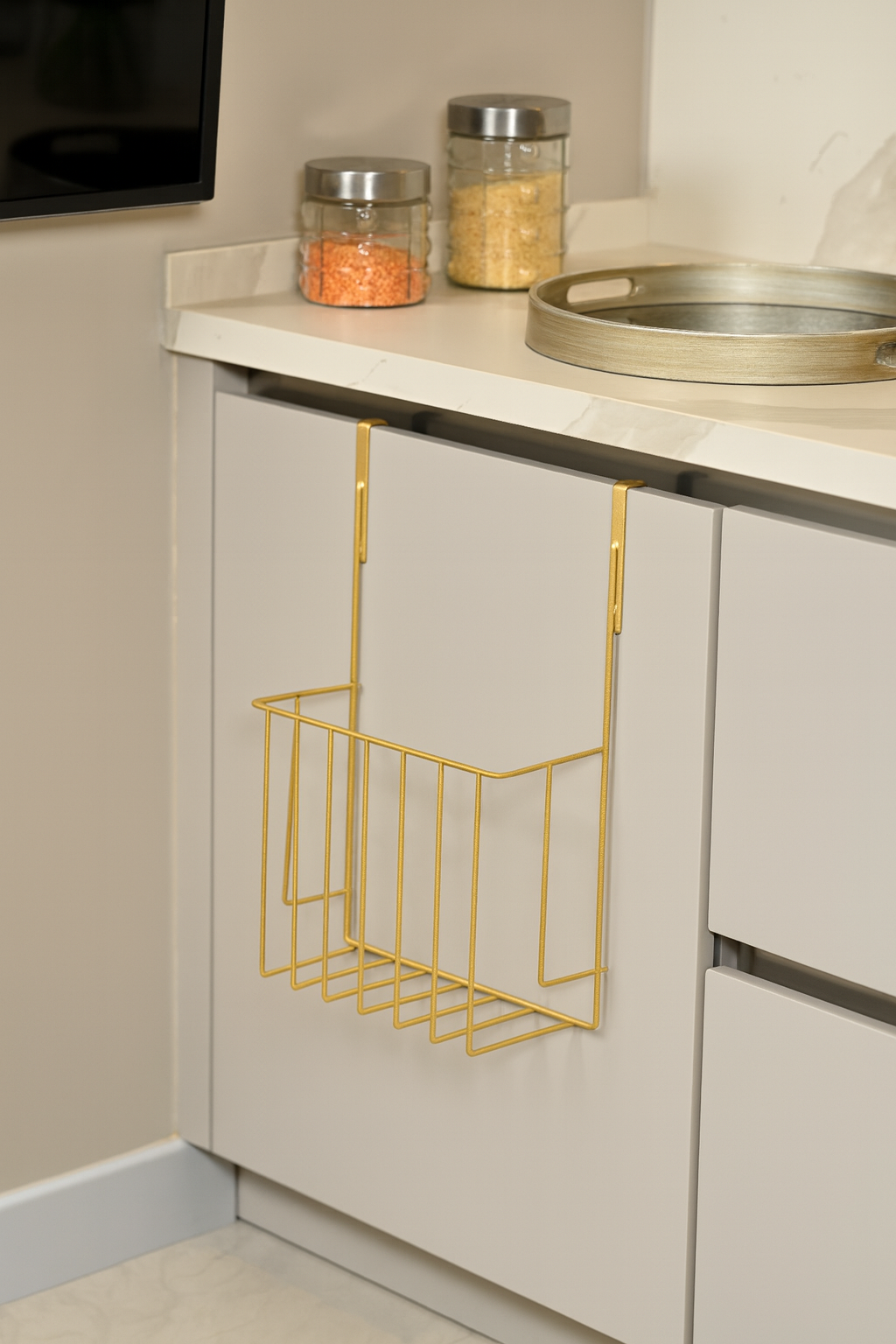 Glossy Gold Cabinet Door Organizer Tray Detergent Holder Bathroom Kitchen Organizer Stainless Metal