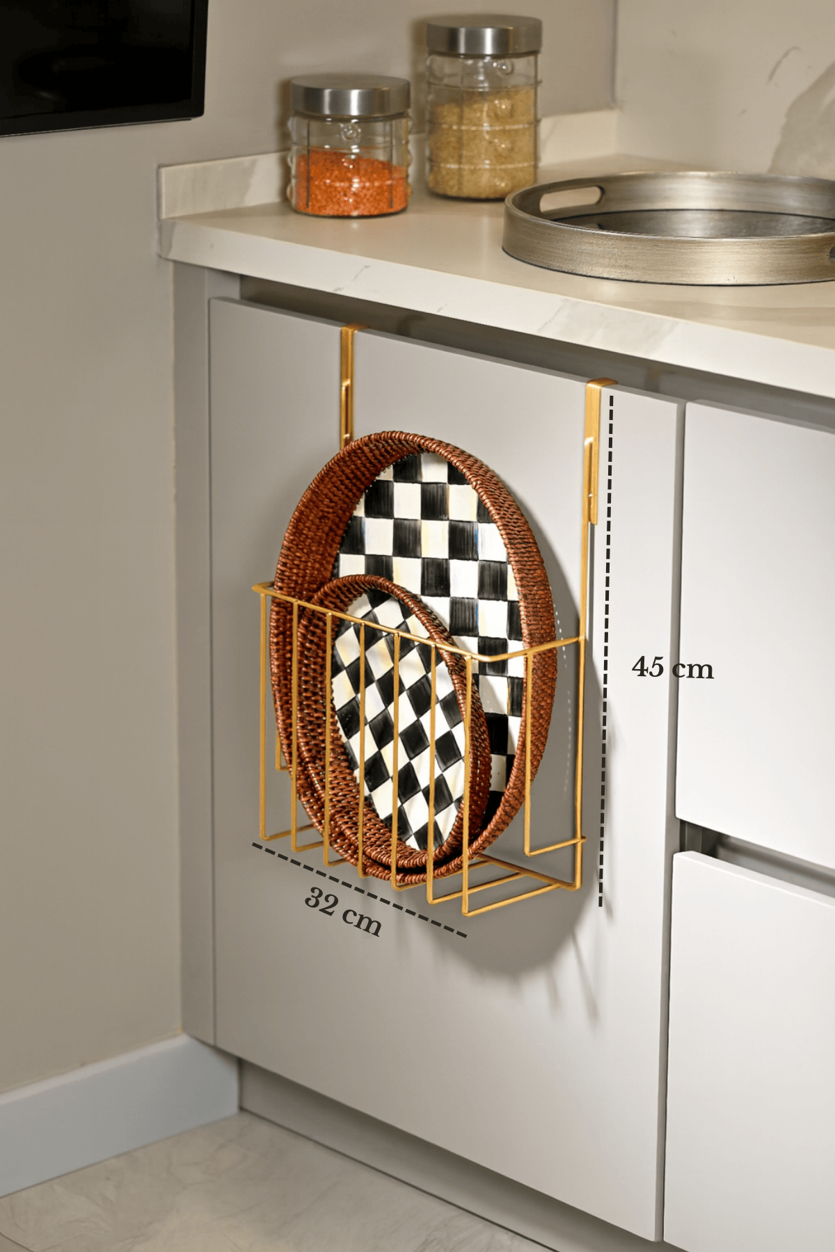 Parlak Altın Dolap Kapağı Düzenleyici Tepsilik Deterjanlık Banyo Mutfak Organizer Paslanmaz Metal