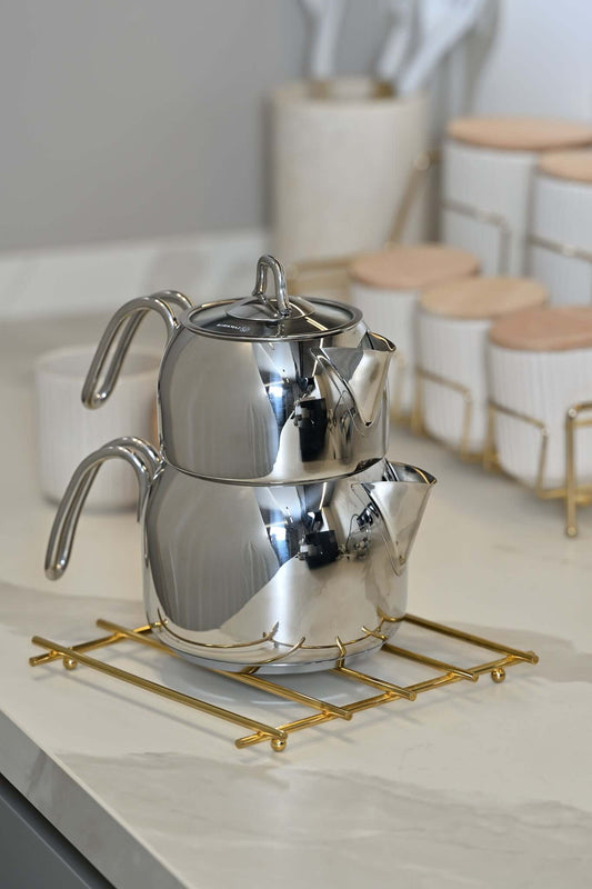 Altın Düz Çubuklu Yanmaz Nihale, Tezgah Üstü Altlık - Metal Paslanmaz