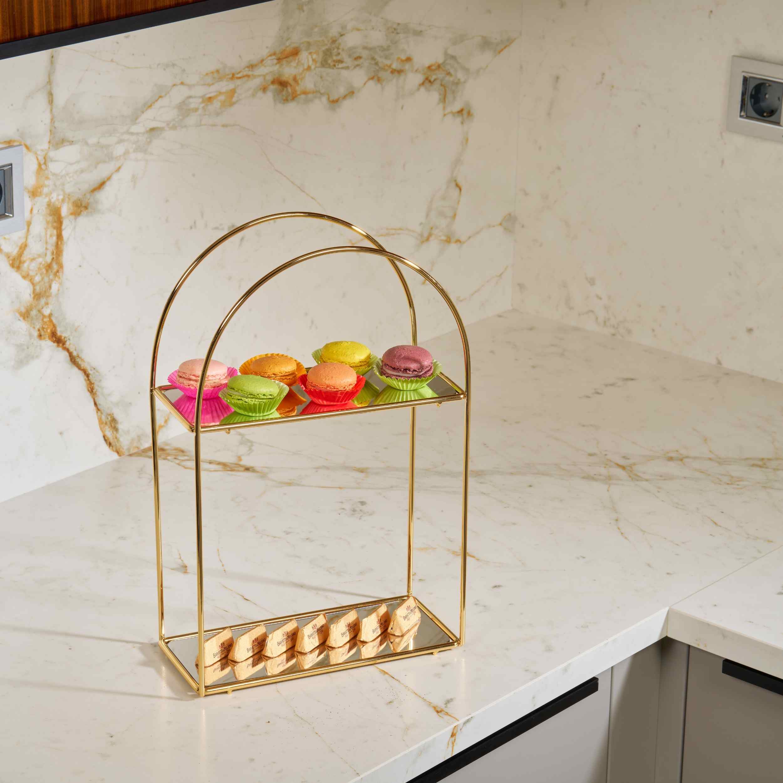 Altın Renk Metal İkramlık Sunum Standı 2 Katlı – Kahve Yanı Atıştırmalık, Servis Organizeri