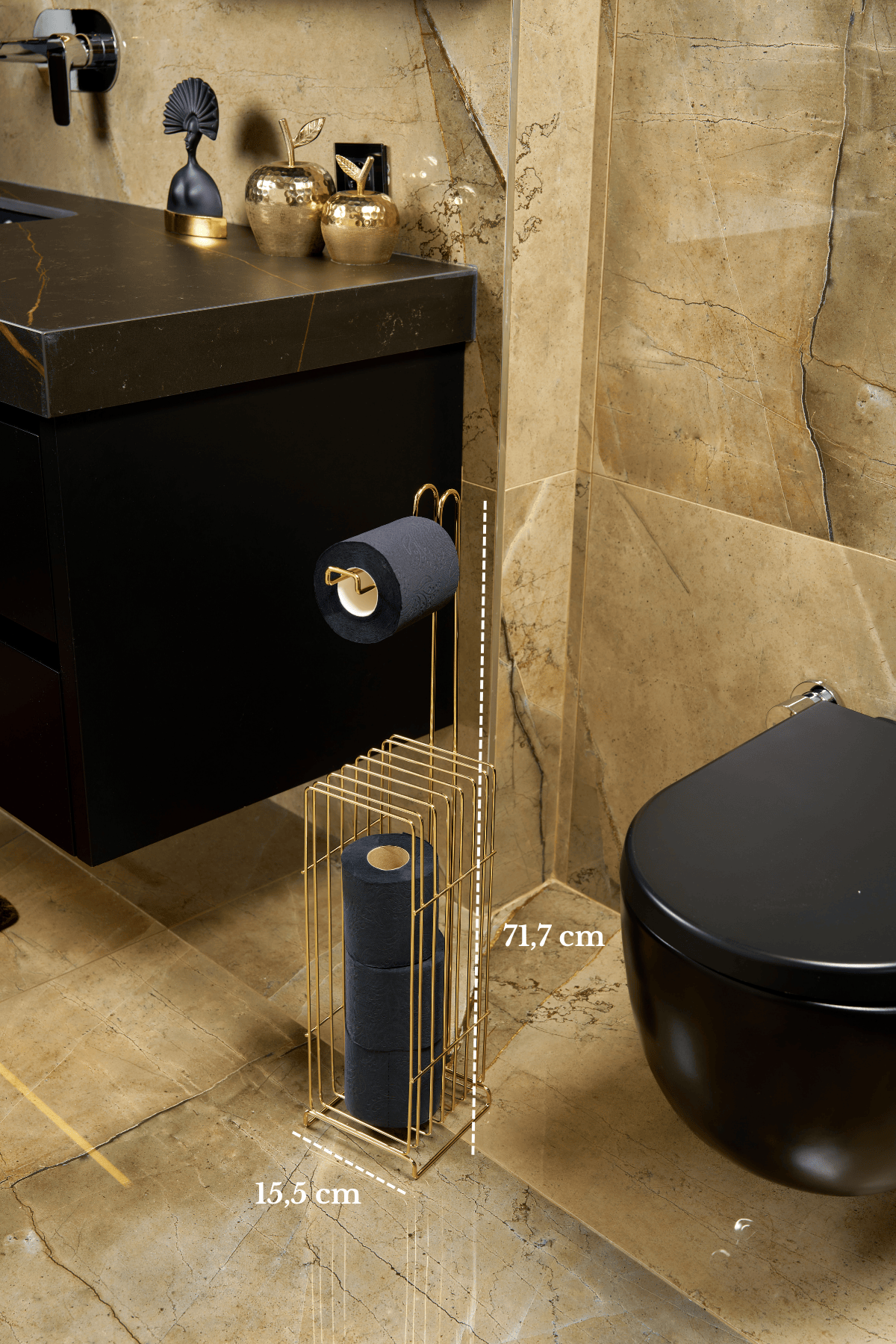 Parlak Altın Kare Köşeli Şık Tuvalet Kağıtlığı ve Yedekli Rulo Standı, Banyo Düzenleyici, Dispenser