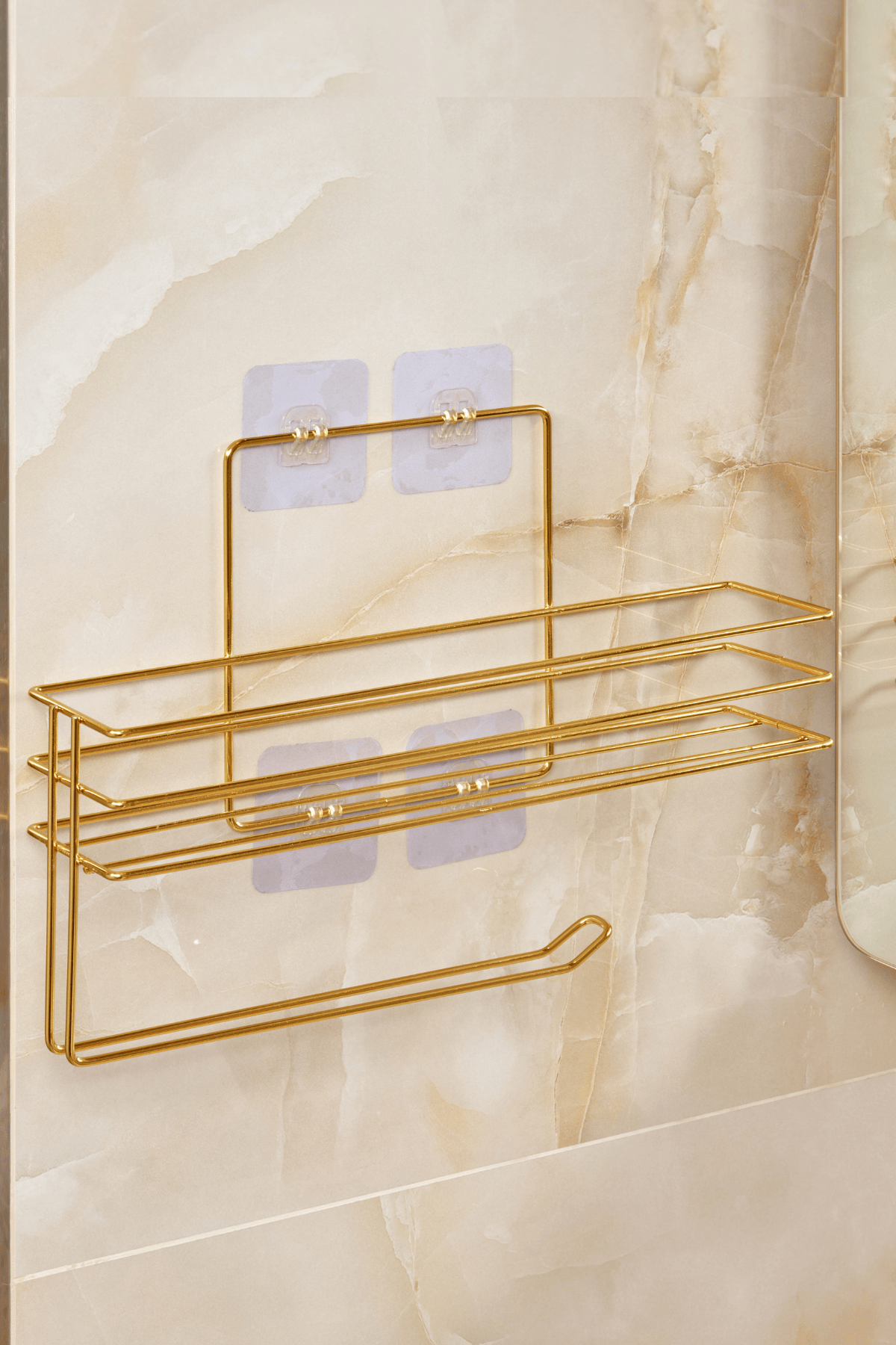 Parlak Altın Modern Banyo Rafı Yapışkanlı Duş Organizer Kağıt Havluluk