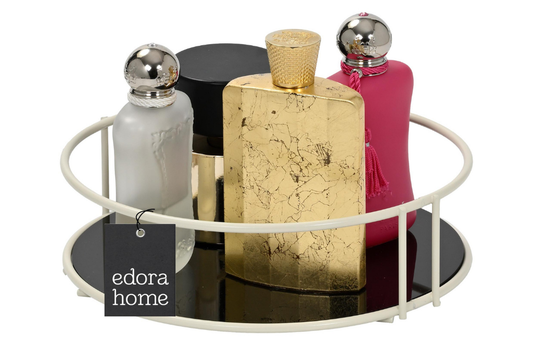 Bej Banyo Organizer Kozmetik Takı Parfüm Havlu Düzenleyici Sunum Tepsisi Pleksili -Metal Paslanmaz