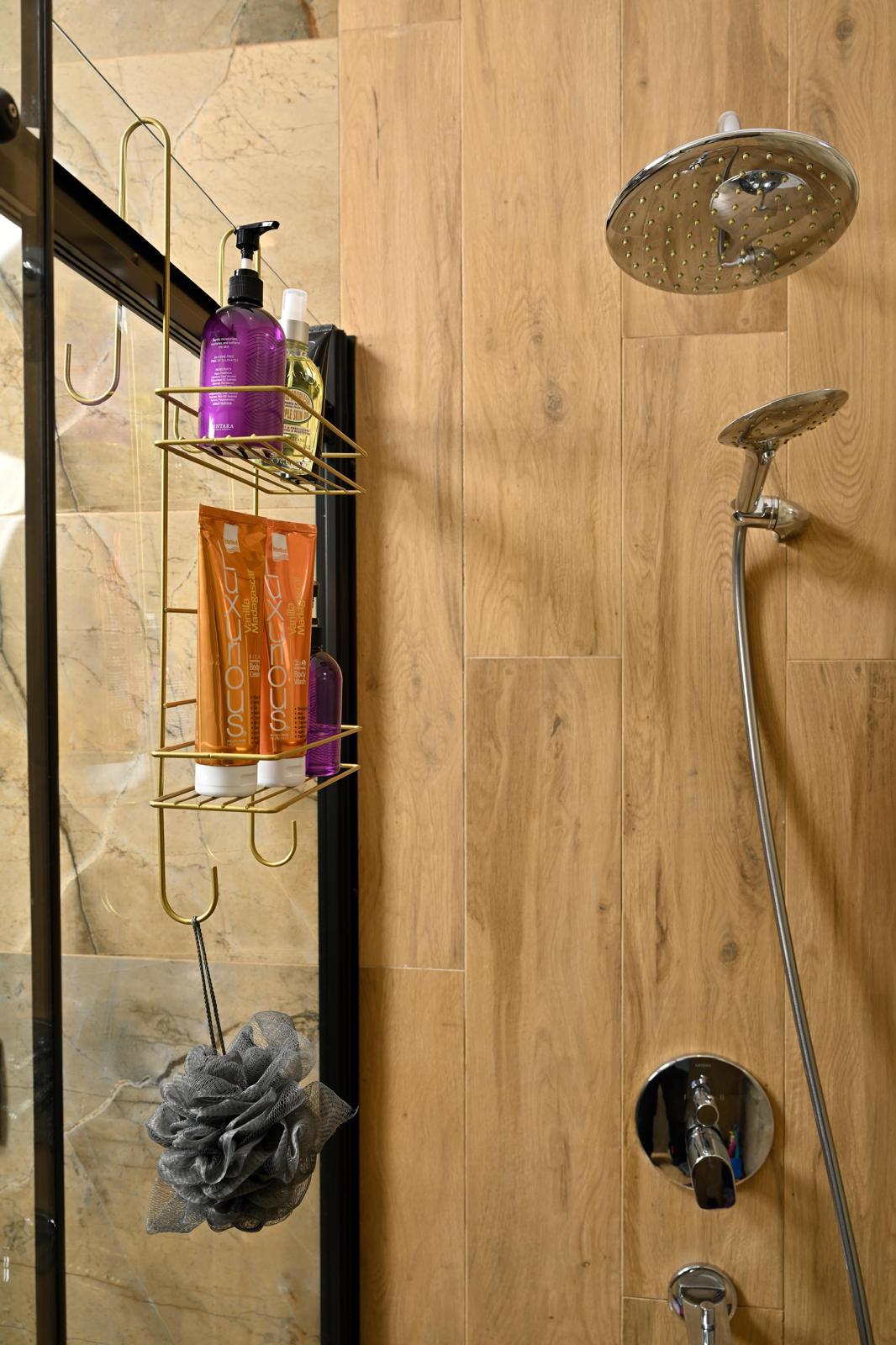 Duşakabin Üst Askılı Şampuanlık 2 Raflı Metal Duş Organizeri Gold