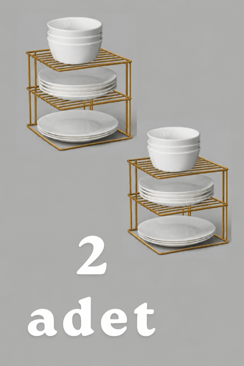 EDORA HOME 2'li Mat Gold 3 Katlı Dolap İçi Tabaklık Bardaklık Mutfak Düzenleyici Raf Paslanmaz Metal, Çok Al Az Öde
