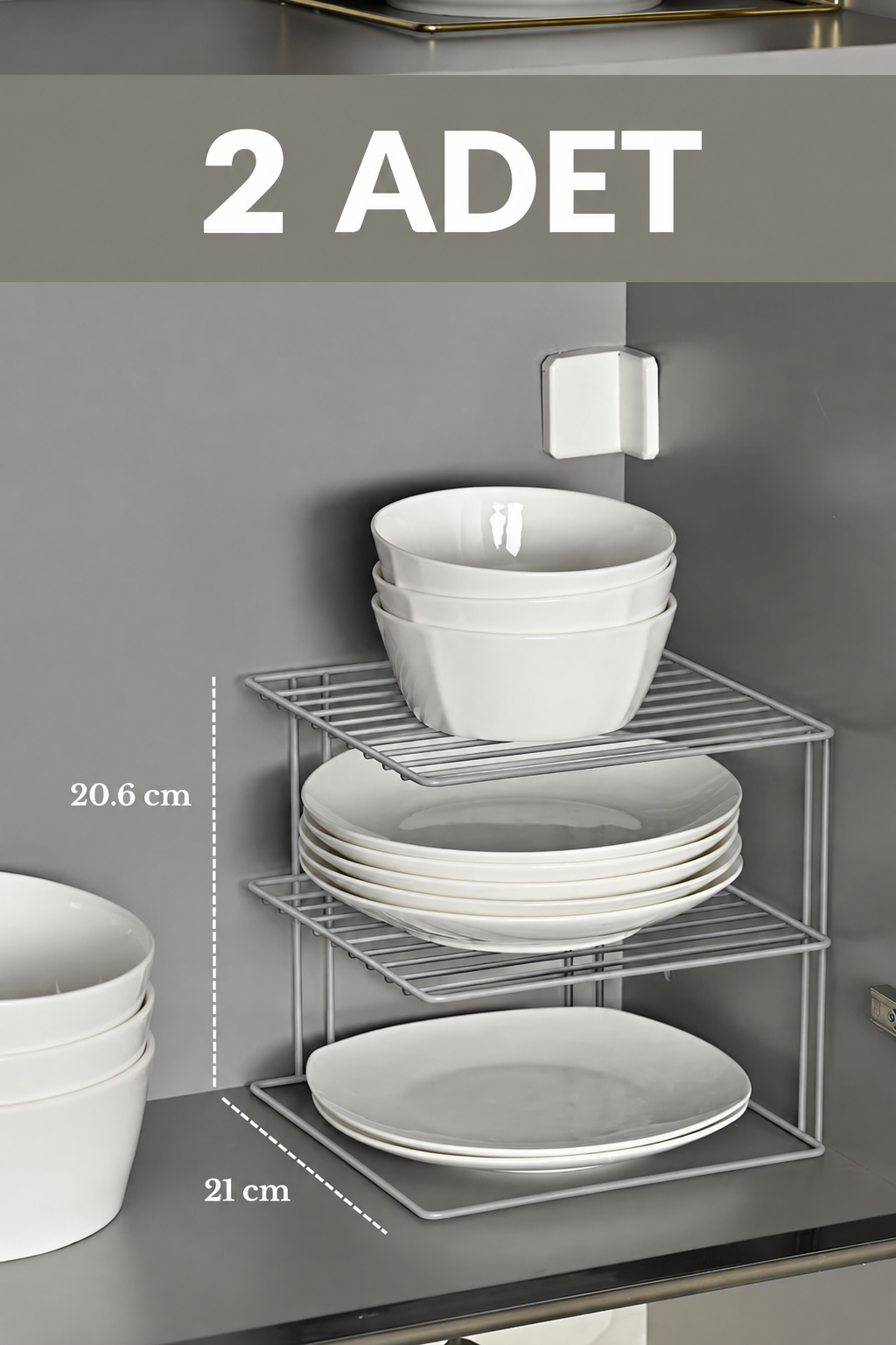 EDORA HOME 2'li Mat Gümüş 3 Katlı Dolap İçi Tabaklık Bardaklık Mutfak Düzenleyici Raf Paslanmaz Metal, Çok Al Az Öde
