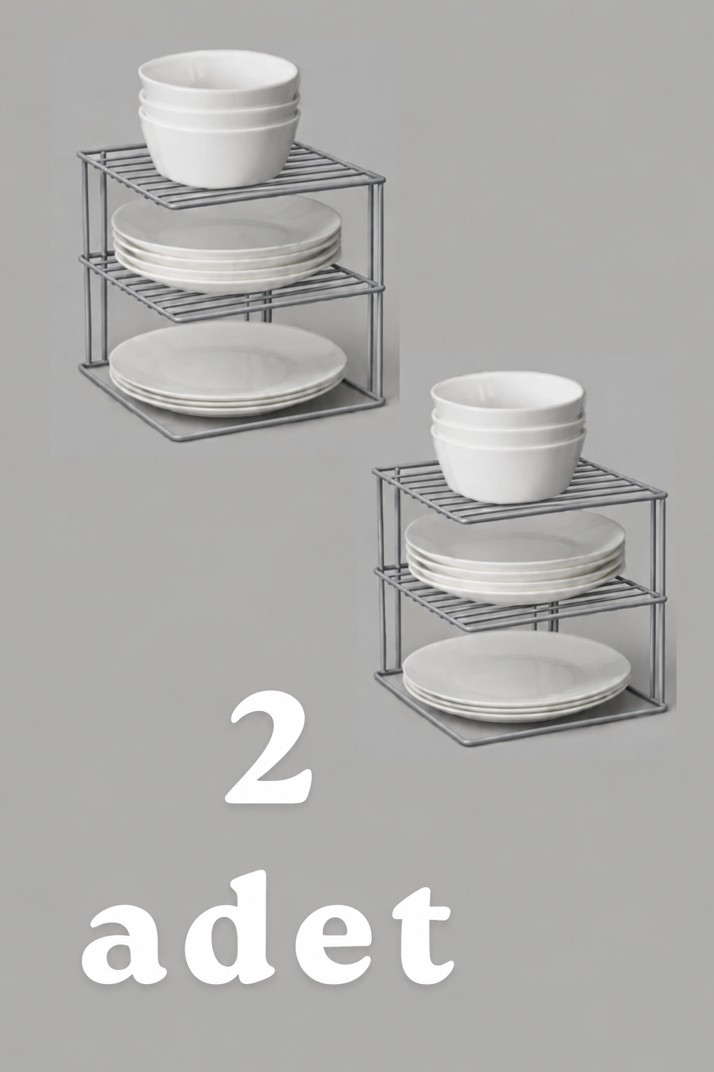 EDORA HOME 2'li Mat Gümüş 3 Katlı Dolap İçi Tabaklık Bardaklık Mutfak Düzenleyici Raf Paslanmaz Metal, Çok Al Az Öde