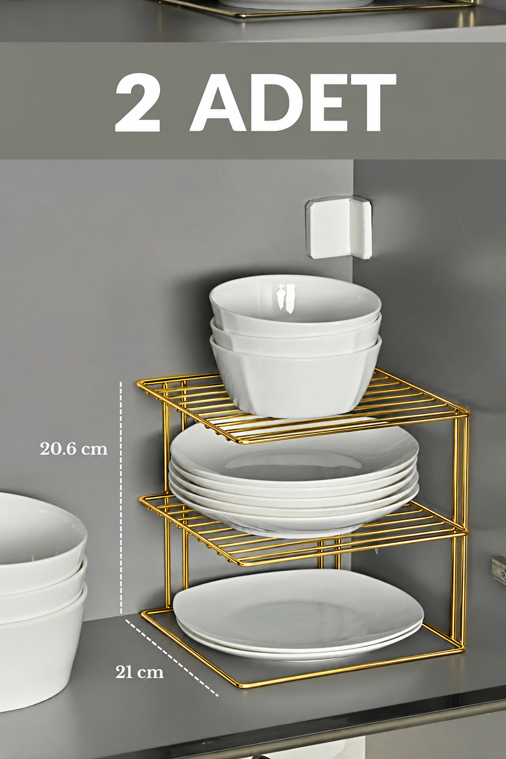 EDORA HOME 2'li Parlak Altın 3 Katlı Dolap İçi Tabaklık Bardaklık Mutfak Düzenleyici Raf Paslanmaz Metal, Çok Al Az Öde